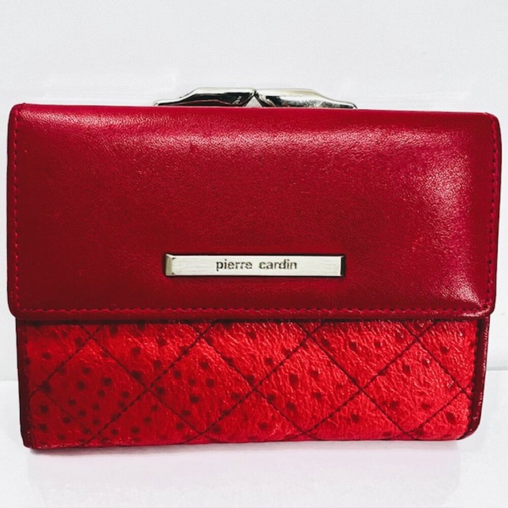 Vgt Pierre Cardin Women's Ostrich Leather Tri-Fold 5"x4" Red card/Coin Wallet(5 - Picture 4 of 13